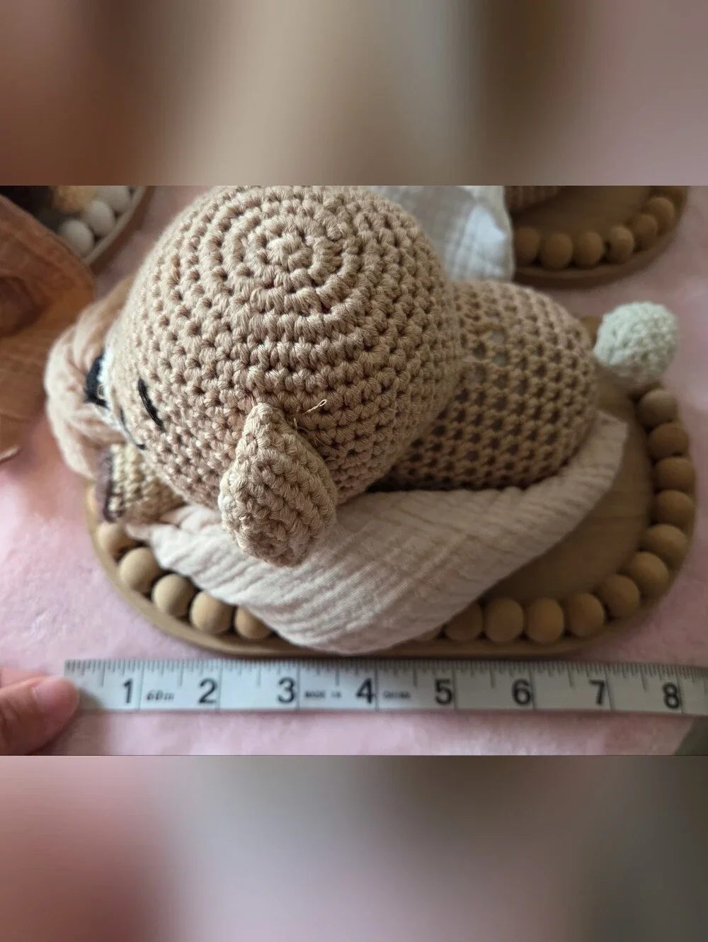 Handmade Baby Shower Centerpiece Crochet Sleeping Brown Bears with Blankets